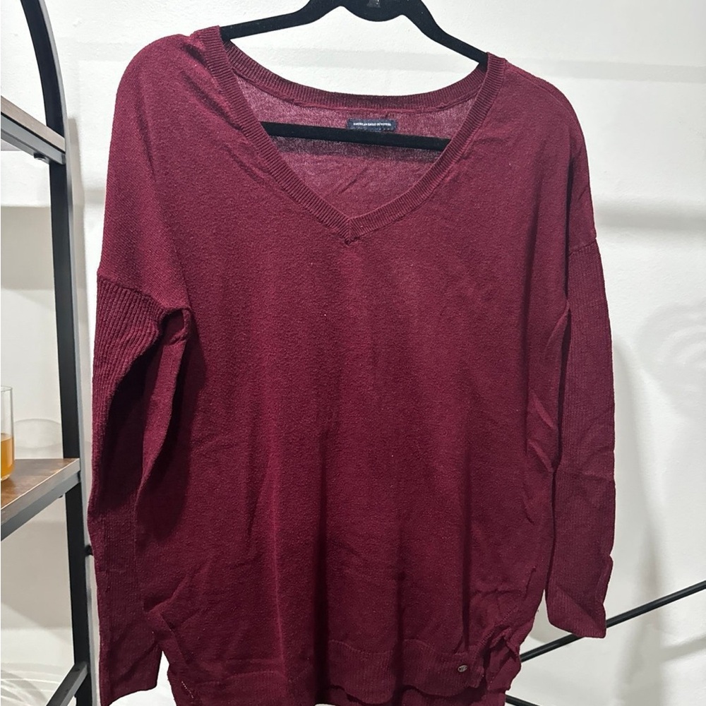 Women's Burgundy V-Neck Top